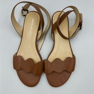 Karen Millen tan scalloped sandals, size EU 39, UK 6